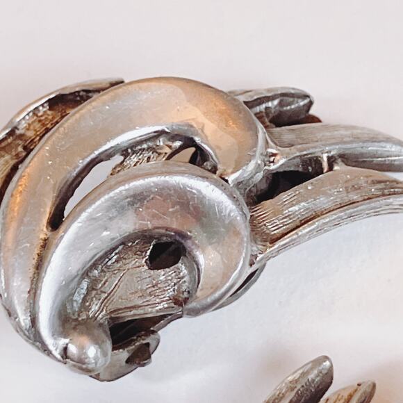 VTG Mid Century 44g Silver Brooch Earrings Set Layered Modernist 50s Jewelry - Picture 6 of 10